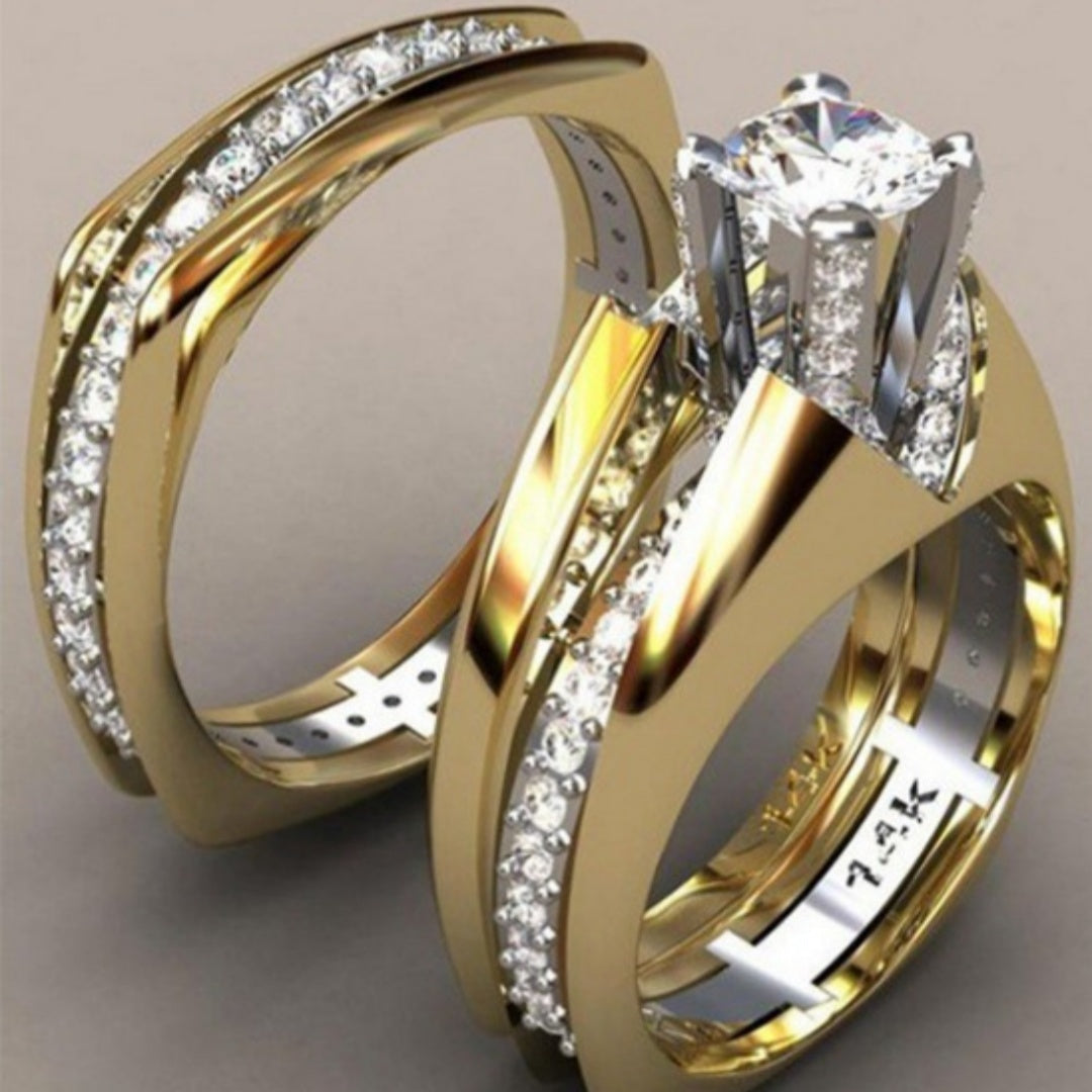 18K Gold Plated Simulation Diamond Ring Set - Flower Design Stackable Rings