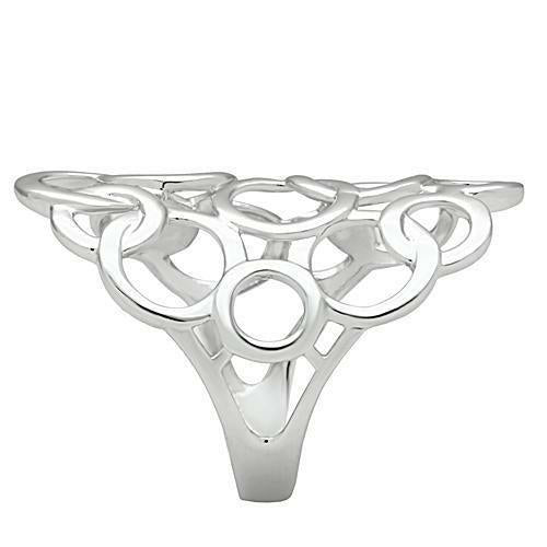 Silver ring with intricate design on a white background