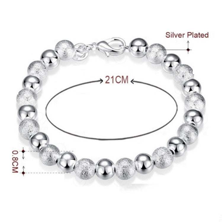 Silver-Plated Sand Beads Bracelet - 8MM Geometric Bead Bracelet