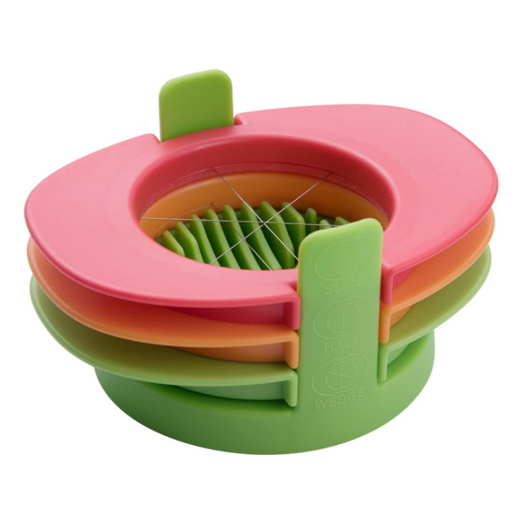 Colorful vegetable slicer with green beans on a white background