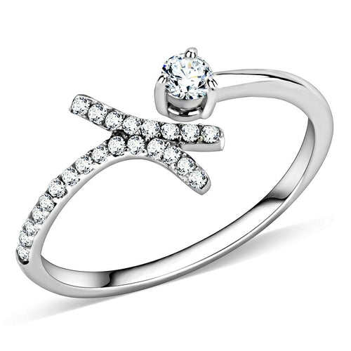 Silver ring with diamond accents on a white background