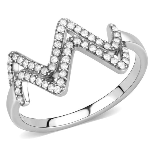 Silver ring with diamond accents on a white background