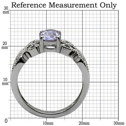 Silver ring with a purple gemstone on a grid background