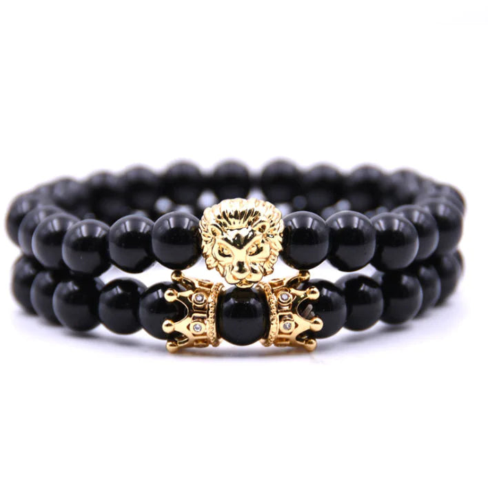 Double Crown Bracelet Set - Natural Stones & Copper