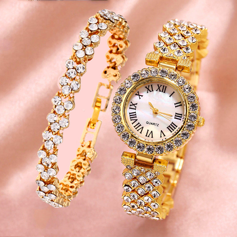 Women's Watch & Bracelet Set - Diamond-Encrusted