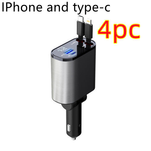 Multi-port charger with USB-C and iPhone connectors on a white background