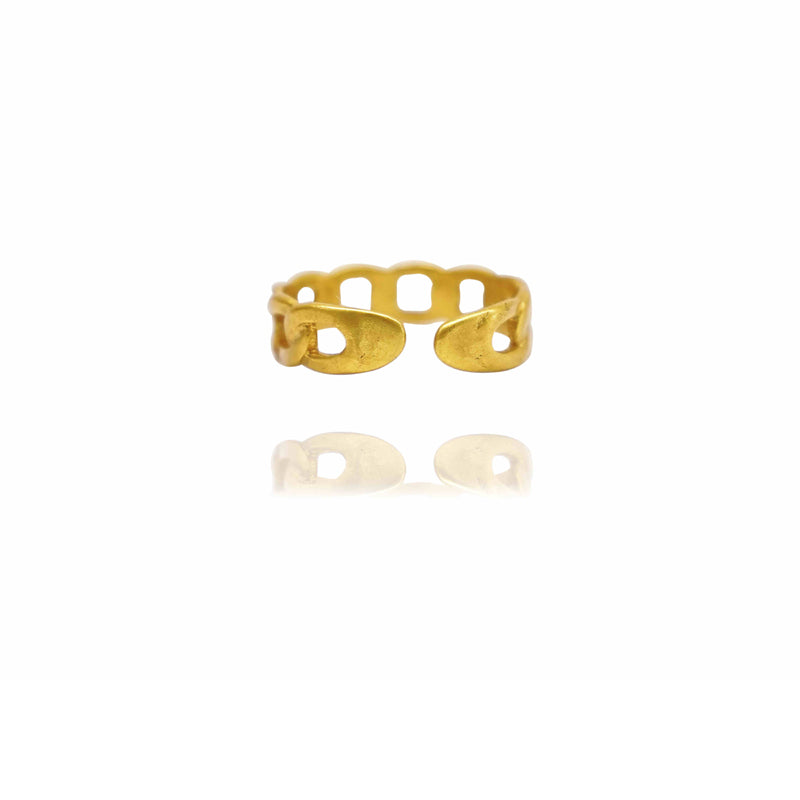 Gold open ring on a white background