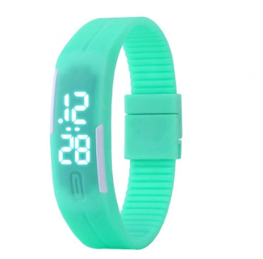 Turquoise digital wristband with a white background