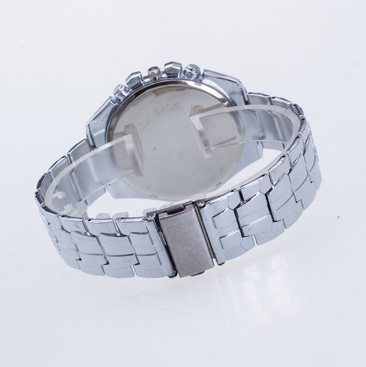 Silver metal watch on a white background