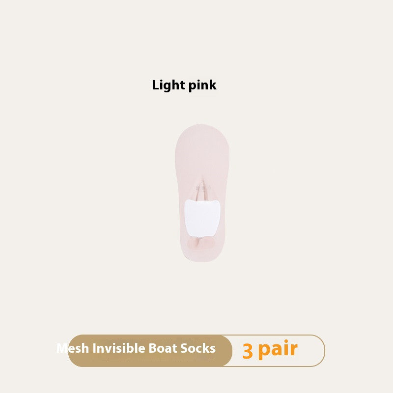 Light pink mesh invisible boat sock on a white background with text indicating '3 pair' and color 'Light pink'.
