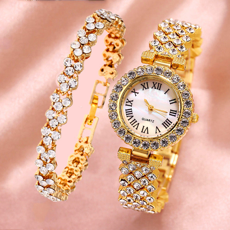 Women's Watch & Bracelet Set - Diamond-Encrusted