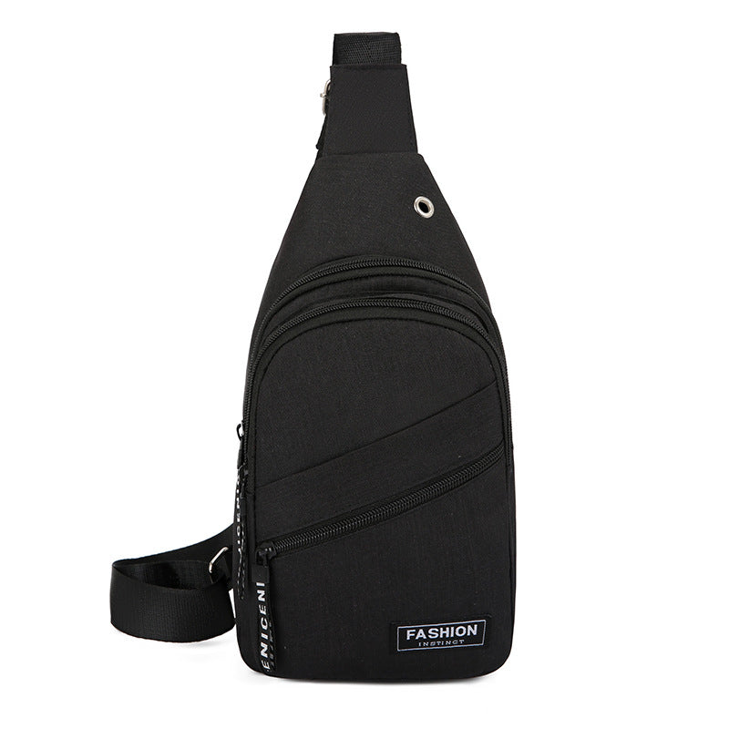Black sling bag with 'Fashion' label on a white background