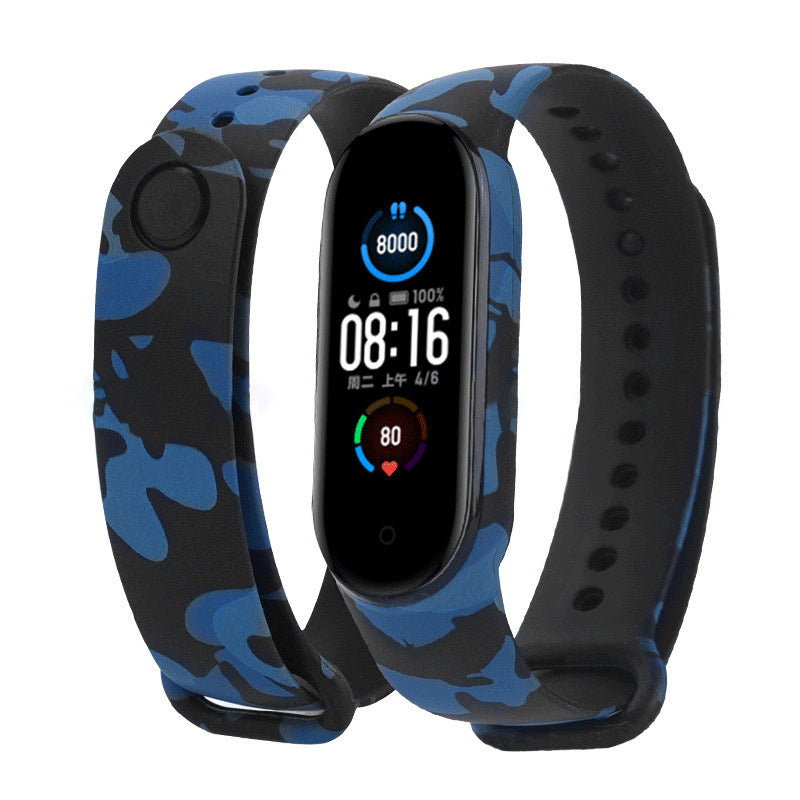 Black and blue camouflage smartwatch on a white background