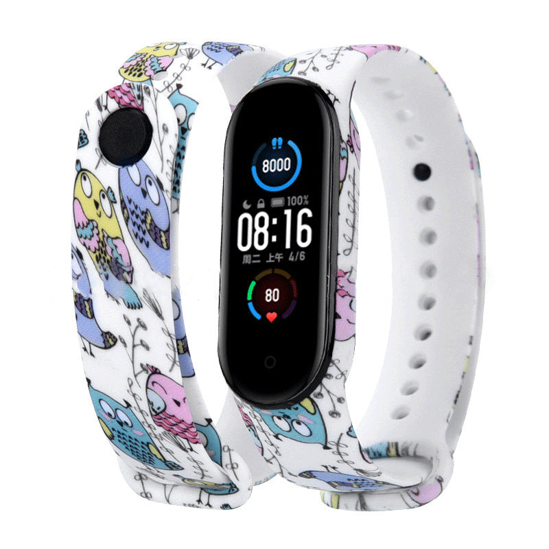 Replacement Strap Compatible with Mi Band 5 - Colorful Patterned TPE Watch Band
