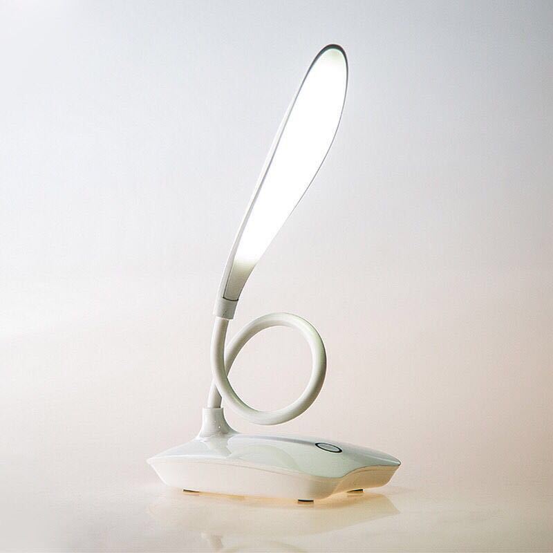 White LED desk lamp with flexible neck on a light gray background