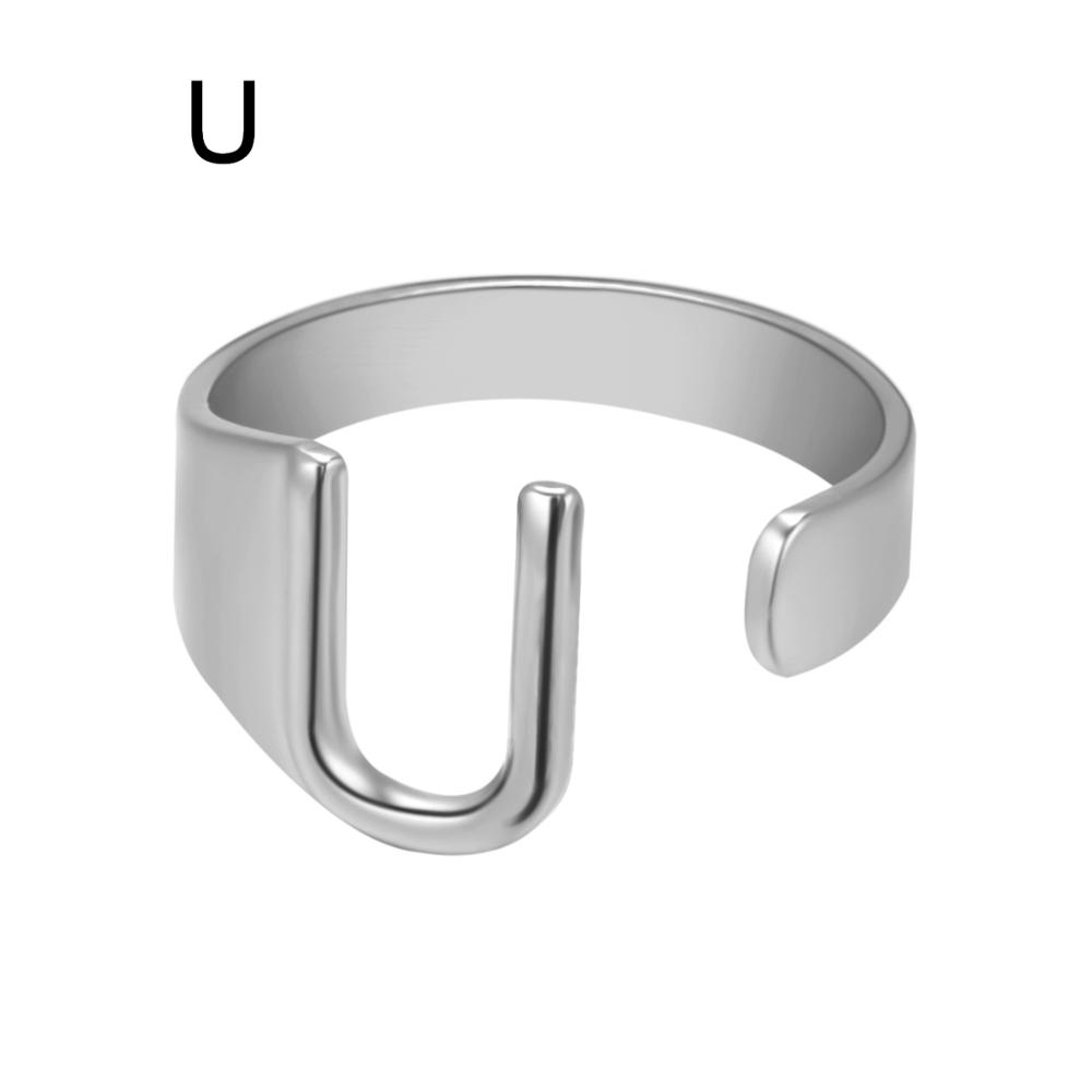 Silver U-shaped ring on a white background