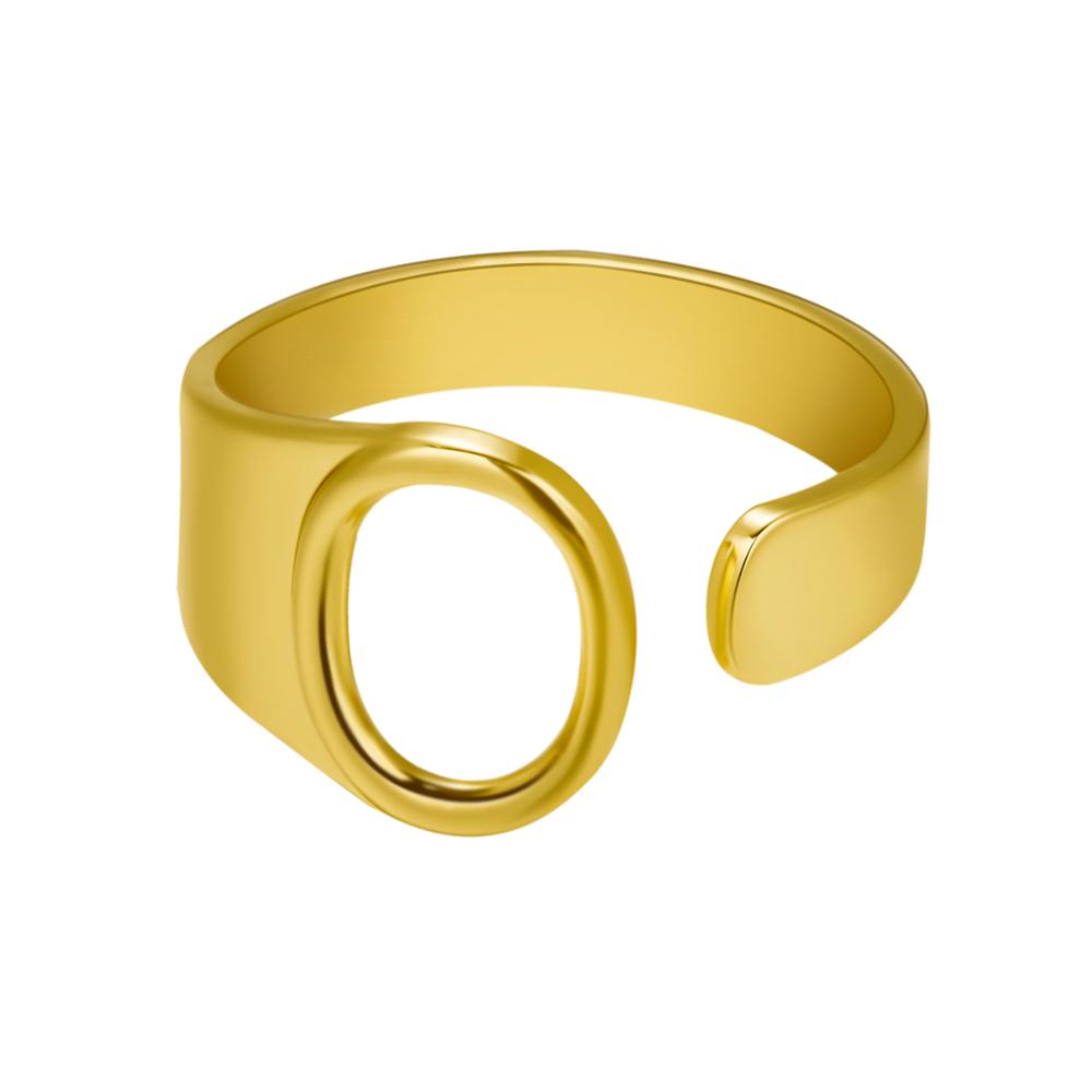 Gold ring with a unique design on a white background