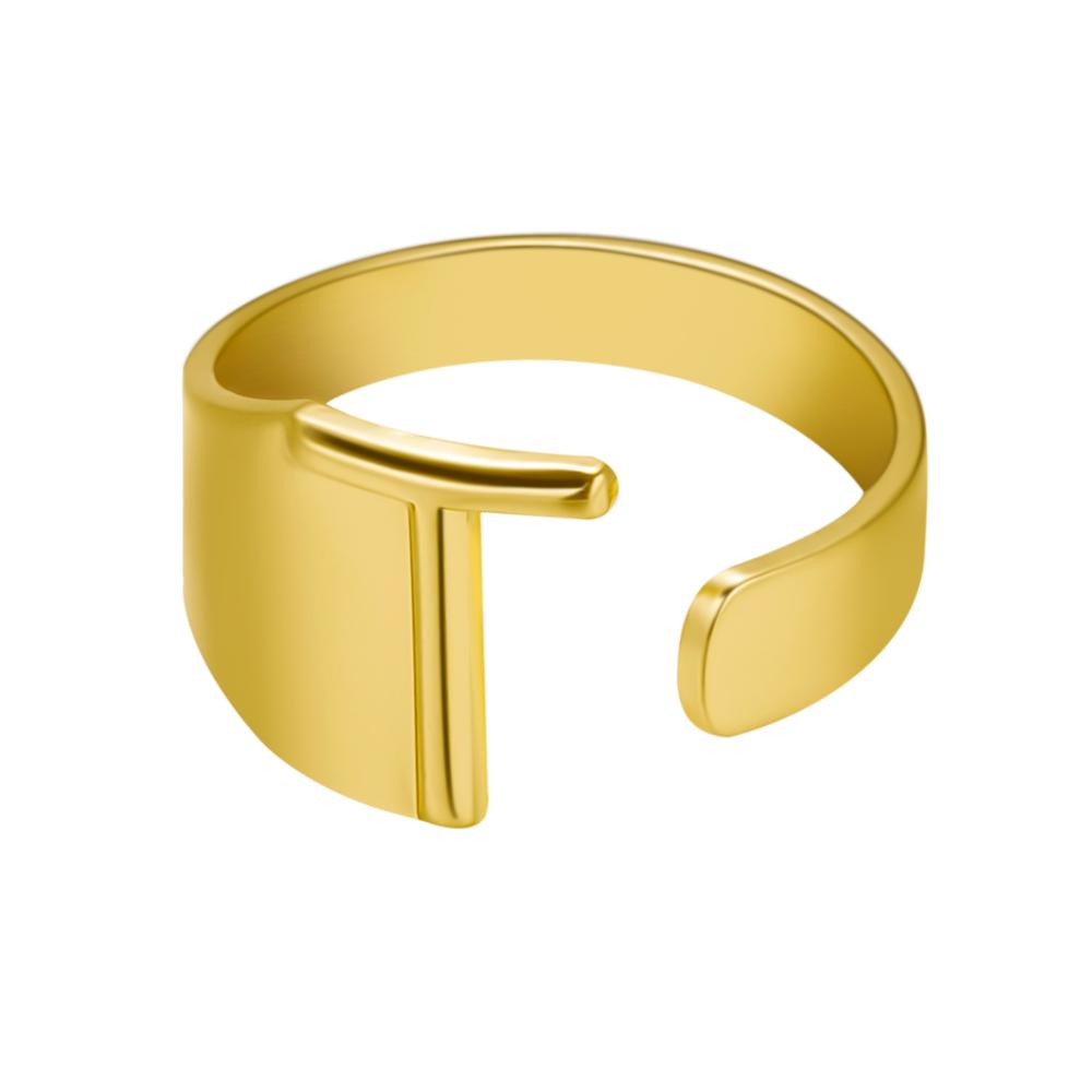 Gold open-topped ring on a white background