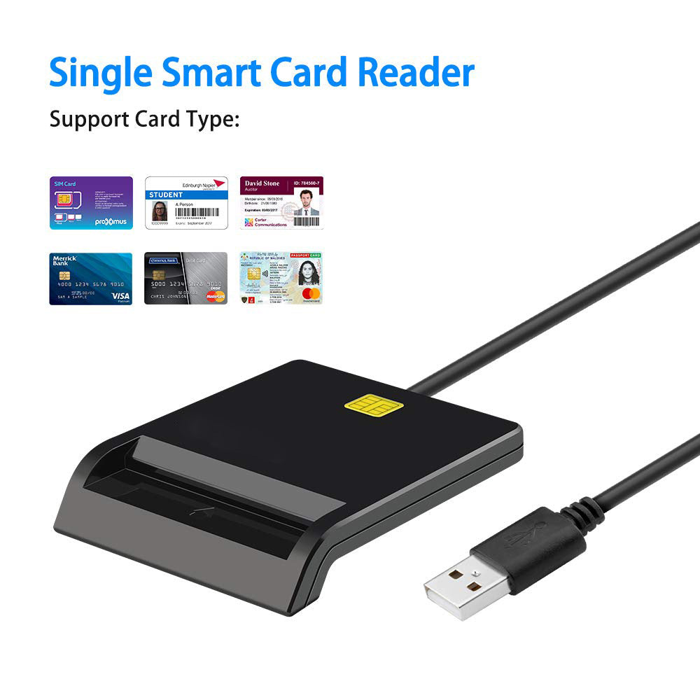 Single smart card reader with USB cable on a white background