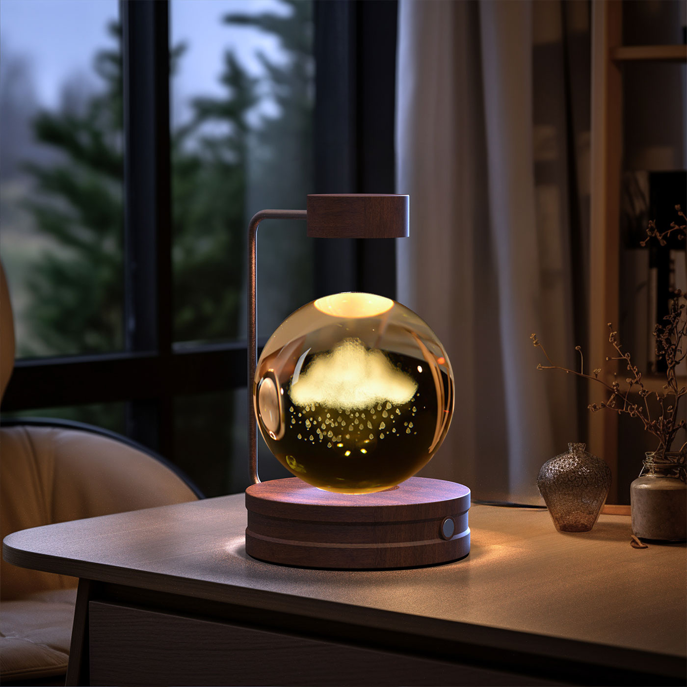Decorative lamp on a table with a blurred background