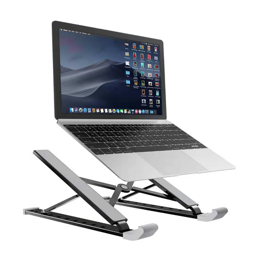 Laptop on a stand with a white background