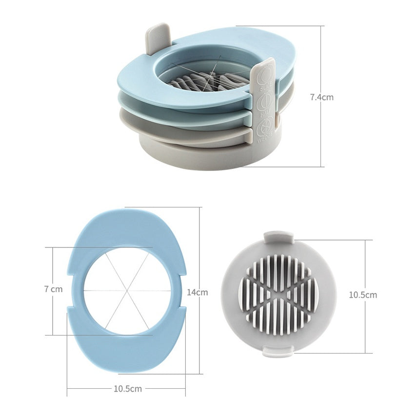 Stacked plastic rings with measurements on a white background