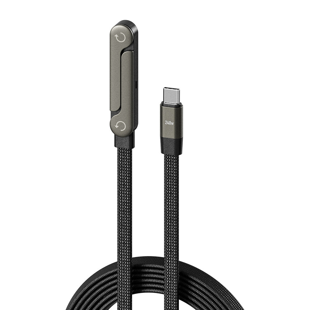 Black braided cable with USB-C connector on a white background