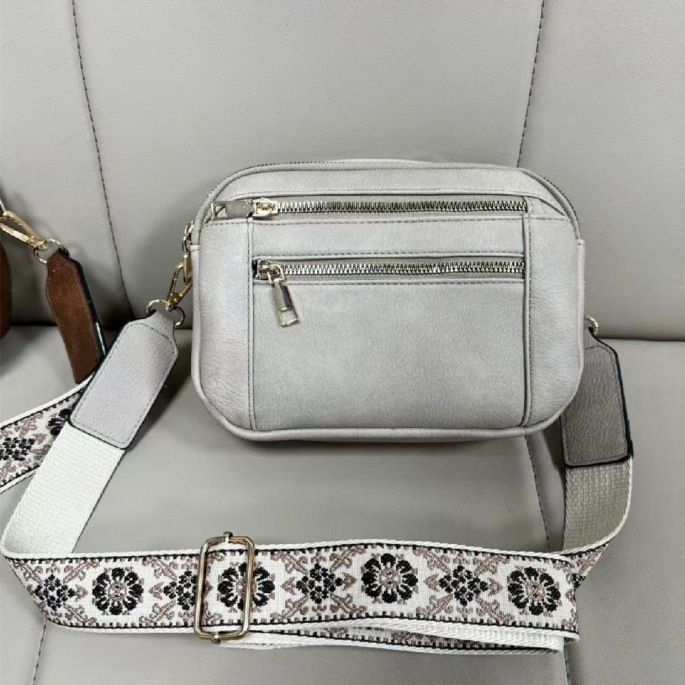 Floral Embroidered Crossbody Bag - Triple-Zip Colorblock Shoulder Bag for Women