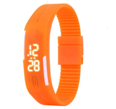 Orange digital wristband on a white background