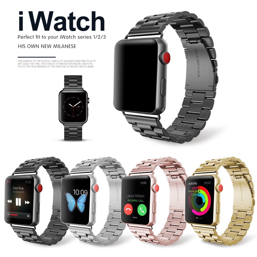 Smartwatch with various metal bands on a white background