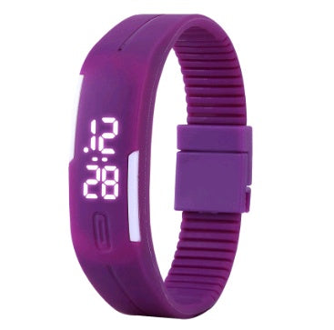 Purple digital wristband with a white background