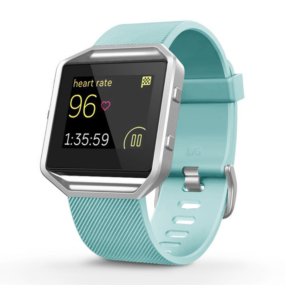 Smartwatch with a light blue band on a white background