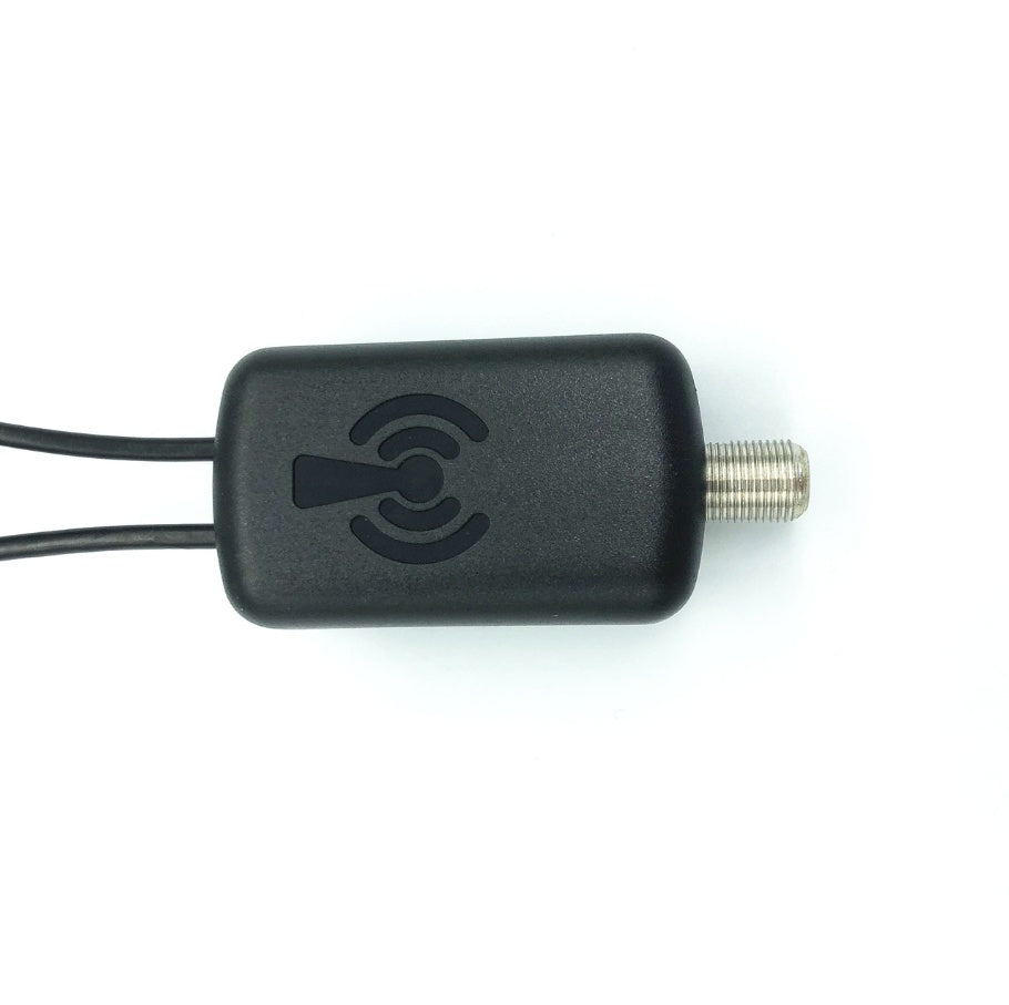 Black electronic device with a logo on a white background
