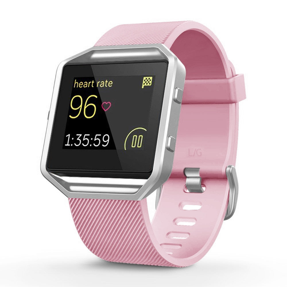 Smartwatch with a pink band on a white background