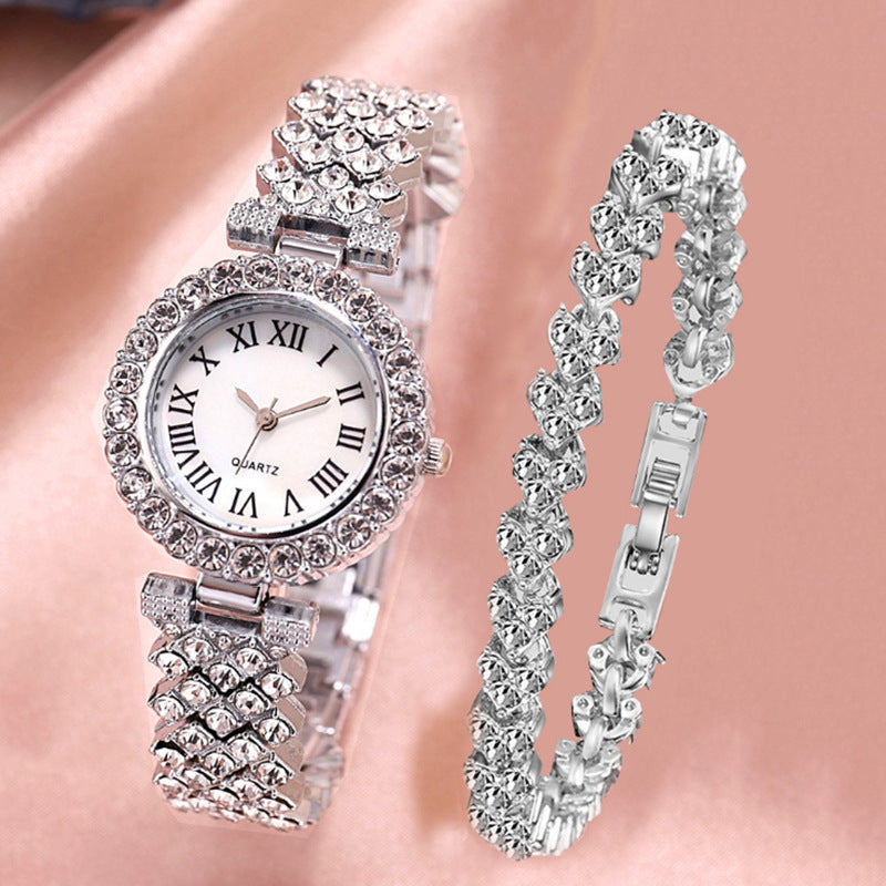 Women's Watch & Bracelet Set - Diamond-Encrusted
