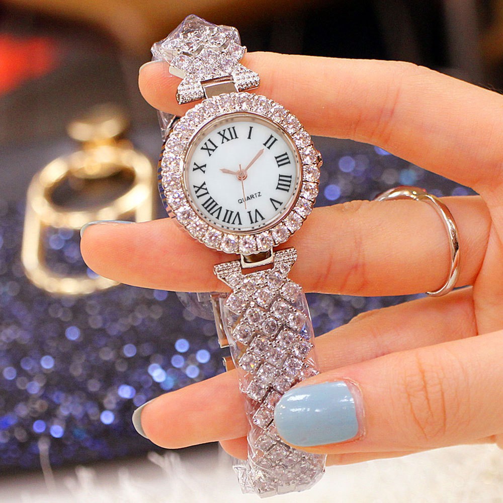Women's Watch & Bracelet Set - Diamond-Encrusted