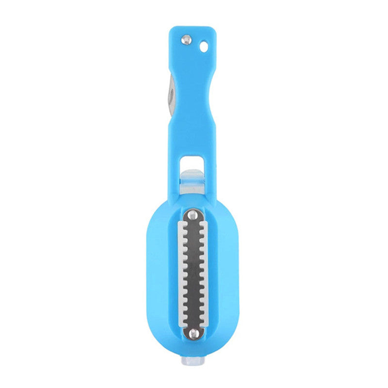 Blue vegetable peeler on a white background