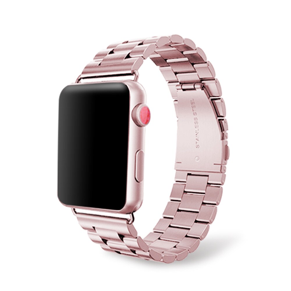 Smartwatch with a rose gold metal band on a white background