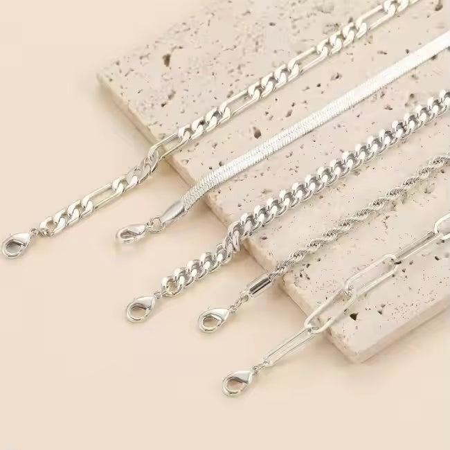 5-Piece Silver Bracelet Set for Women – 14K Silver Plated Dainty Adjustable Stackable Bracelets