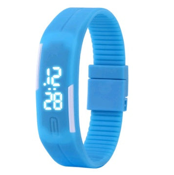 Blue digital wristband with a white background