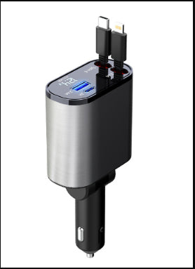 Multi-port USB charger with car adapter on a white background