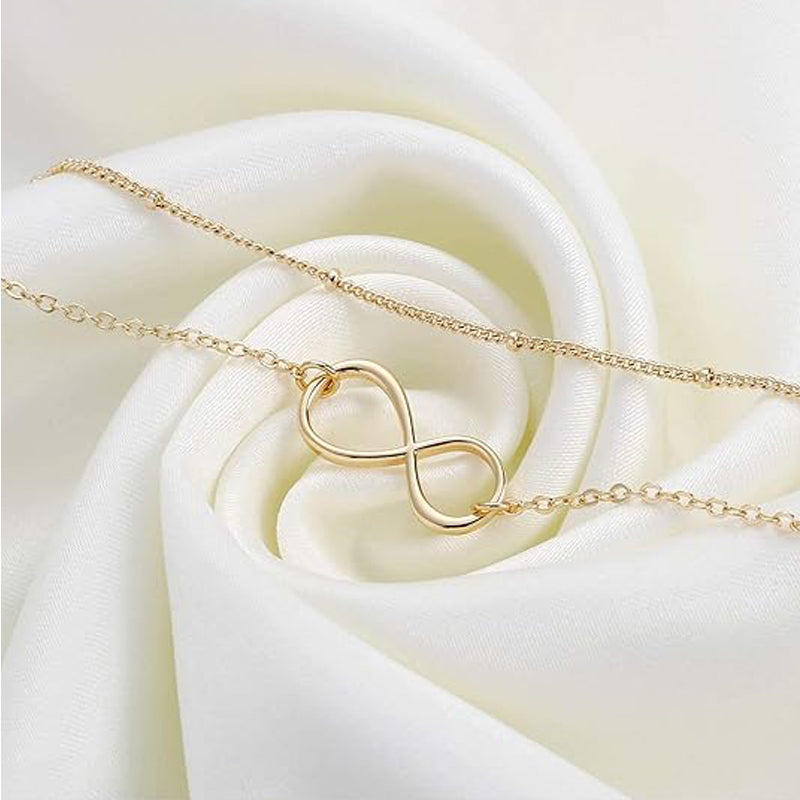 Dainty Layered Gold Bracelet for Women – 14K Gold Plated Oval Chain, Bar & Bead Adjustable