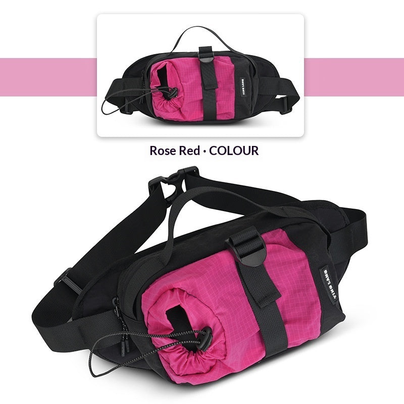 Black and pink waist bag with 'Rose Red' color text on a white background