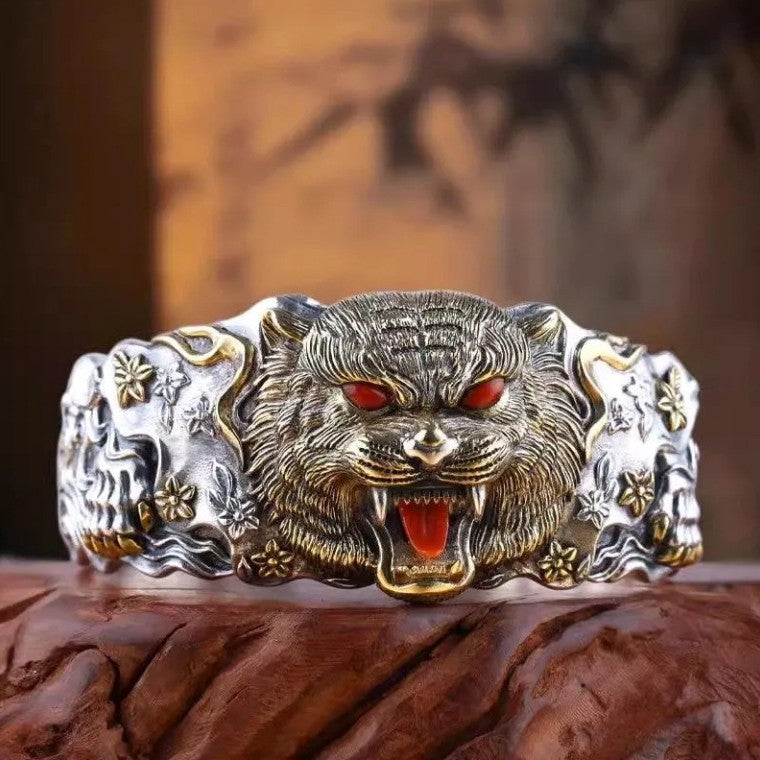 Chinese Tiger Head Bracelet - Bold Metal Design