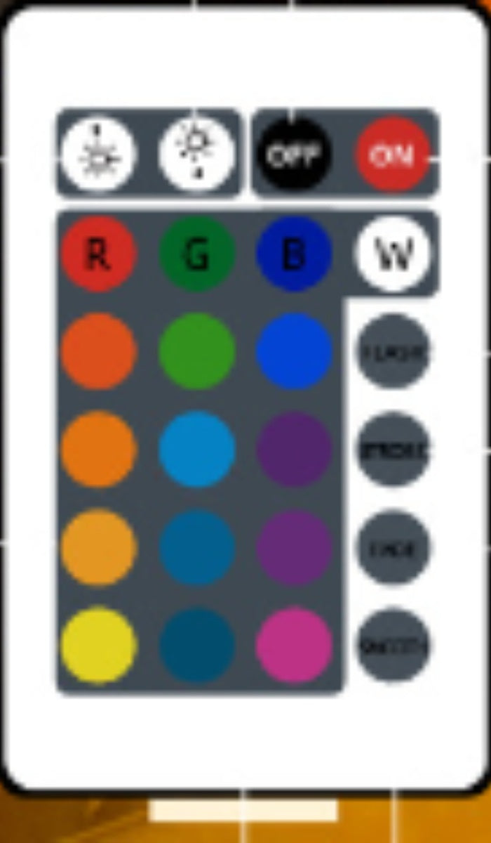 Color selection panel with RGBW buttons and color swatches on a remote control.