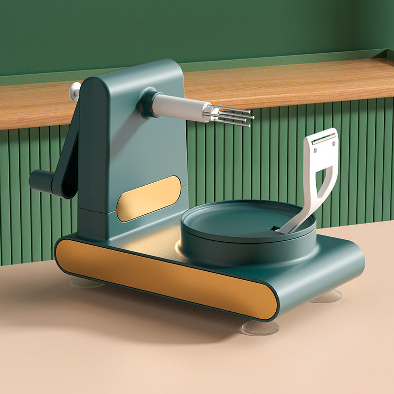 Green and gold kitchen appliance on a beige surface with a green wall background