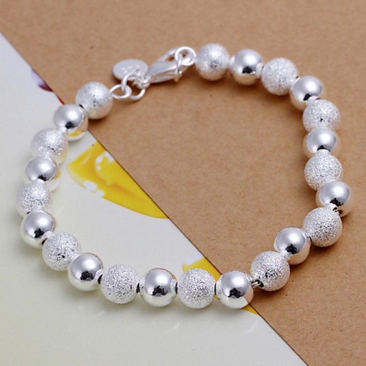 Silver-Plated Sand Beads Bracelet - 8MM Geometric Bead Bracelet