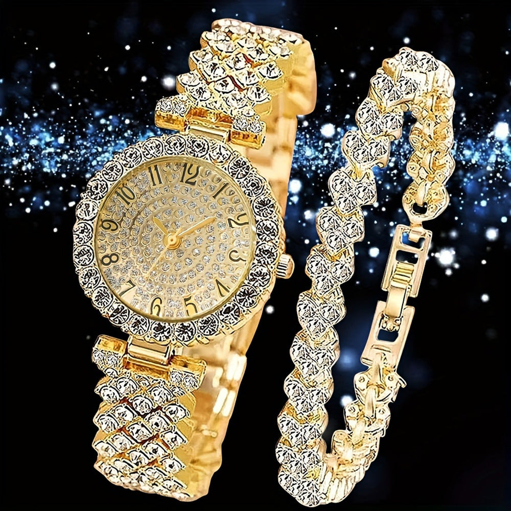 Women's Watch & Bracelet Set - Diamond-Encrusted