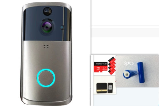 Smart doorbell with camera and buttons on a white background