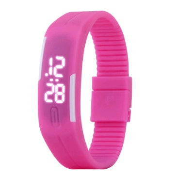 Pink digital wristband with a white background